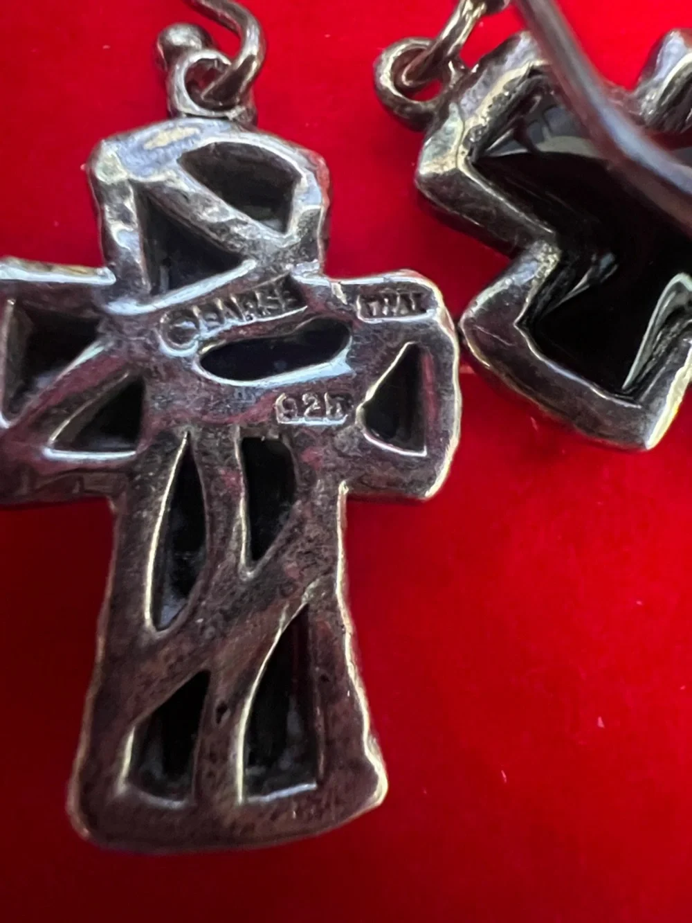 Sterling Silver 925 Black Cross Dangle Earrings - Picture 2 of 8